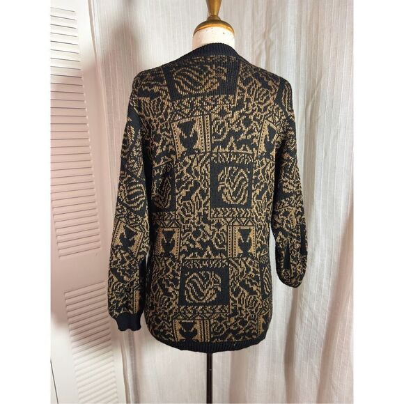 Vintage | Women’s | Sweaters | Size M/L | Gold Metallic Abstract Oversized Black - Picture 4 of 5